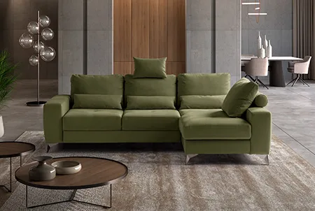 Mozia divano angolare letto delfino con chaise longue in tessuto verde